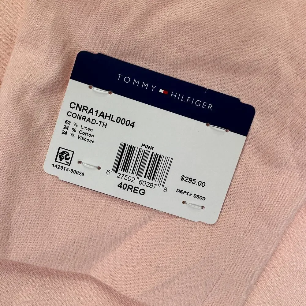 Tommy Hilfiger Mens Conrad Modern Fit Linen Blend Sport Coat Pink 40R